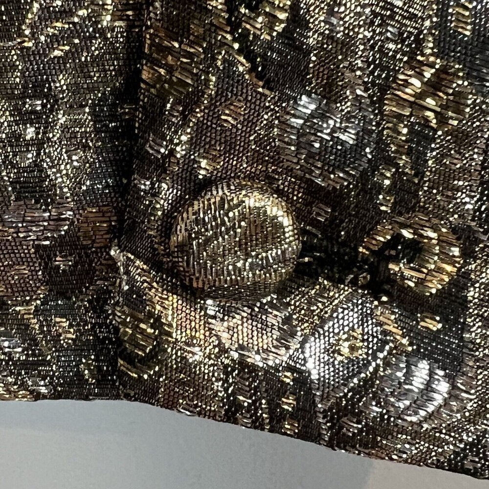 Vintage 70s Metallic Blouse by Suzette Young Californian Size 10 Silver Gold - Picture 3 of 10